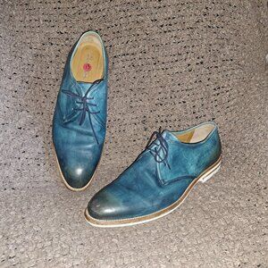 LUCA DEL FORTE-Distressed Teal/Green/Blue Leather Lace-Up Derby-Sz 13-Excellent